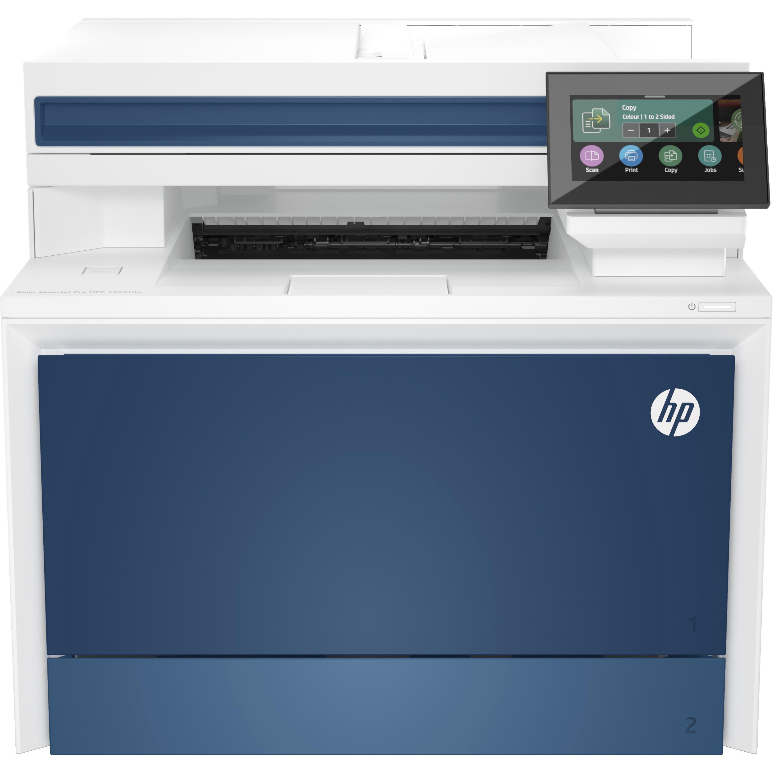 HP Color LaserJet Pro MFP 4302fdw (Laser, Farbe), Drucker, Weiss, Blau