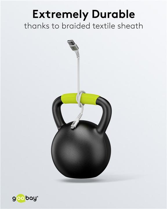 Produktbild Goobay Lightning USB-A Supersoftes Textilkabel mit Metallsteckern, 2 m (2 m, USB 2.0, 60 W)