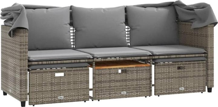 Produktbild vidaXL Outdoor-Sofa 3-Sitzer mit Dach und Hockern