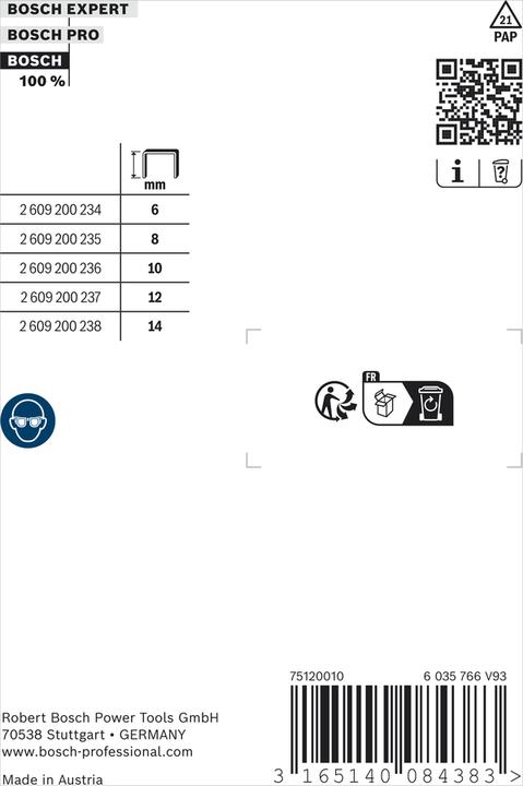 Produktbild Bosch Professional Zubehör Feindrahtklammer Typ 58, 13 x 0,75 x 14 mm, 1000er-Pack
