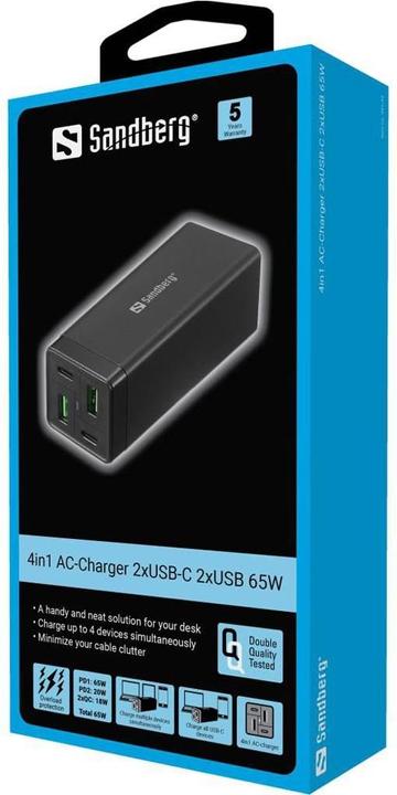 Productafbeelding Sandberg 4in1 Lader 2xUSB-C 2xUSB 65W (65 W)
