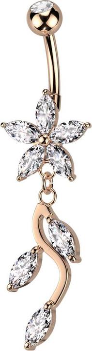 Immagine prodotto Star Piercing Banana in oro rosa con sfera e fiore in cristallo pendente in argento cristalli di vite in argento (Ottone, Acciaio chirurgico 316L)