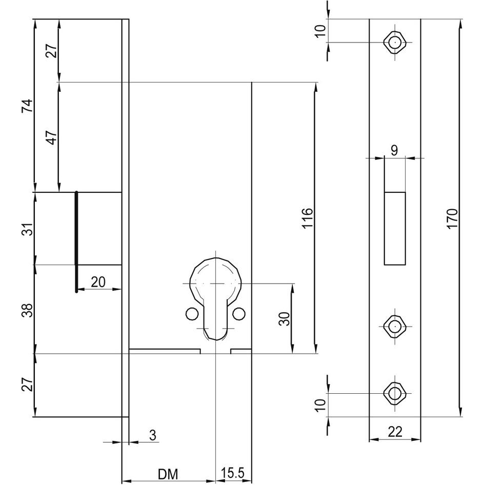 Thumbnail - MSL, Türschloss + Schliesszylinder, Rohrrahmen-Einsteckriegelschloss PORTA 1993 (Einsteckschloss)