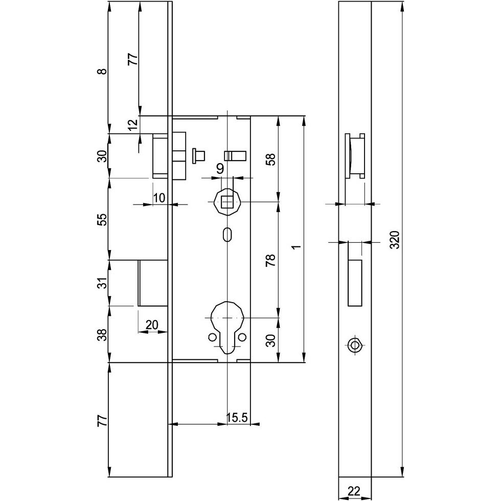 Thumbnail - MSL, Türschloss + Schliesszylinder, Rohrrahmen-Einsteckschloss PORTA 1991 (Einsteckschloss)