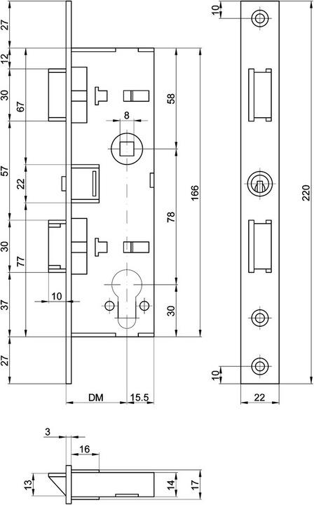 Actual product image MSL Tubular frame mortise double latch lock PORTA 1927 (Profile double cylinder)