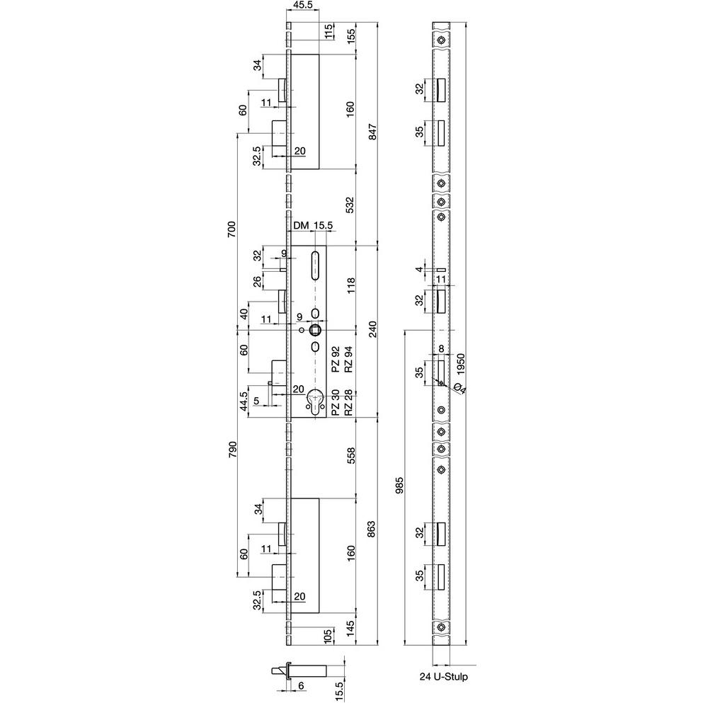 MSL, Türschloss + Schliesszylinder, Panik-Mehrpunkt-Verriegelungen FlipLock 24544 PE-SV-TF
