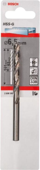 Immagine prodotto Bosch Professional Zubehör Trapano per metallo HSS-G, DIN 338, 6,5 x 63 x 101 mm, confezione da 1 pz. (6,5 mm)