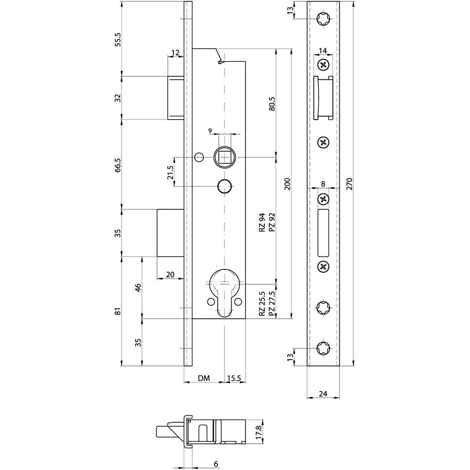 MSL, Türschloss + Schliesszylinder, Rohrrahmen-Sicherheitseinsteckschloss DELTA 19421 (Einsteckschloss)