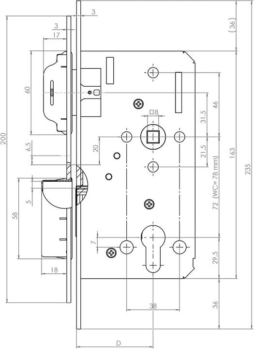 Immagine prodotto KFV Serratura d'infilare 116 RZ 74 mm, s (Serratura a mortasa)