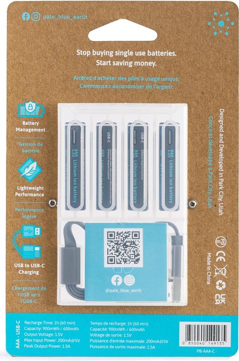 Image du produit Pale Blue AAA USB-C (4 pcs, AAA, 600 mAh)