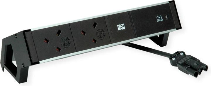 Image du produit Bachmann DESK2 ALU BLACK 2xUK 1xUSBC 60W 0,2m GST18 (3 x, BS 1363, CEE 7/3, 0.20 m)