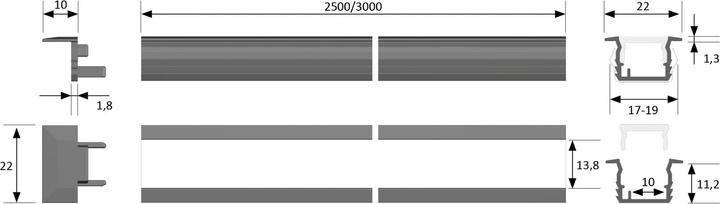 Produktbild Halemeier ChannelLine K2 EDS opal 10er Set L=2500 Alu-und Abdeckprofil