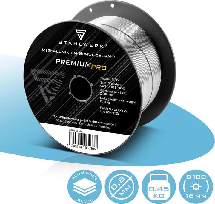 Stahlwerk Schweissdraht MIG MAG Aluminium ER4043 Si5 (ALSI-5) Ø 0,8mm 0,45kg