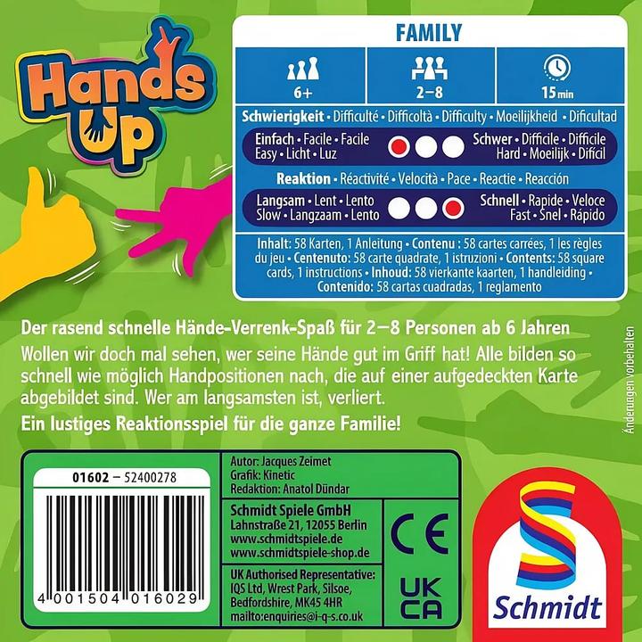 Produktbild Schmidt Spiele Hands Up (Deutsch, Französisch, Italienisch, 2 - 8 Spieler)