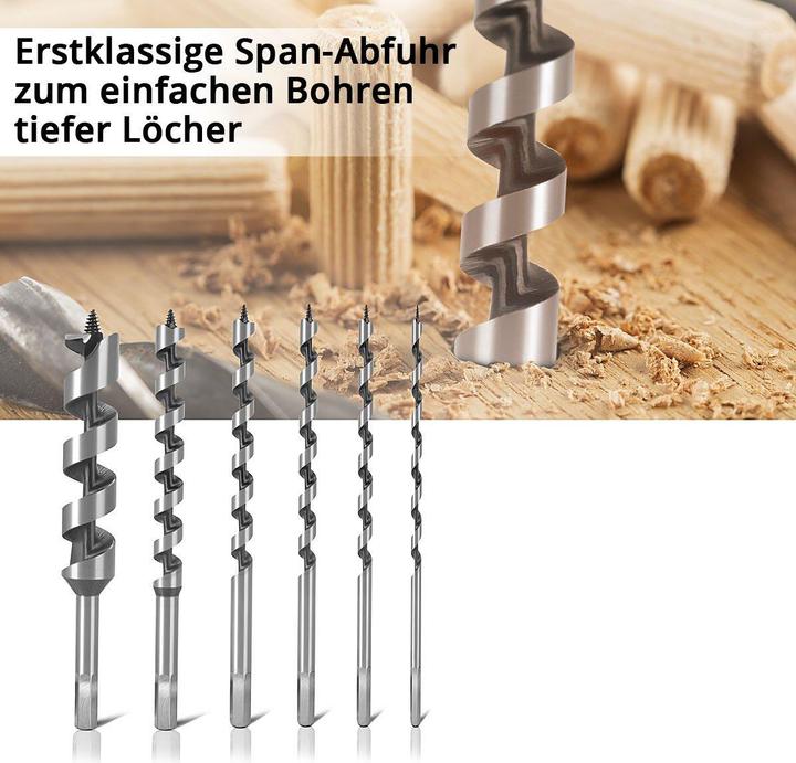 Actual product image Stahlwerk Wood auger bit set of 6 6 / 8 / 10 / 12 / 16 / 25 mm twist drills (6 mm, 8 mm, 10 mm, 12 mm, 16 mm, 25 mm)