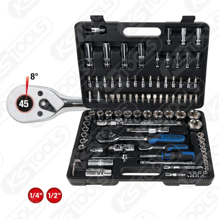 Produktbild KS Tools 1/4 +1/2 CHROMEplus Steckschlüssel-Satz, 96-tlg