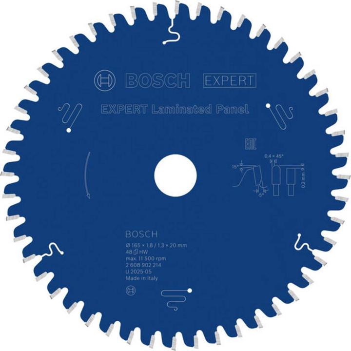 Bosch Professional Zubehör Blau Zubehör 2608902214 EXPERT Kreissägeblatt Schichtstoffplatte 165 x 1,8/1,3 x 20 mm T48