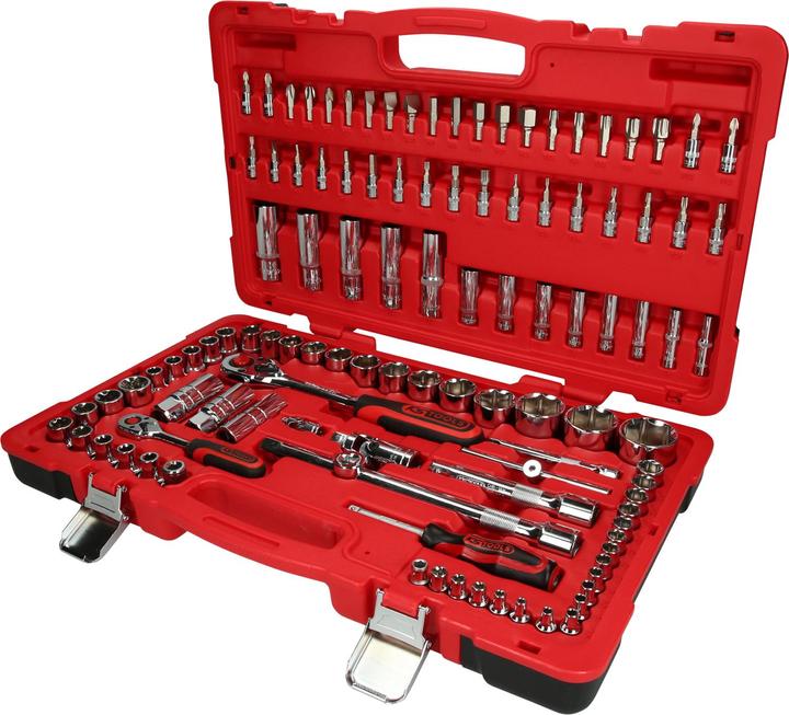Produktbild KS Tools 1/4" + 1/2" CHROMEplus Steckschlüssel-Satz, 110 Teile, Flank Traction (1/4", 1/2")