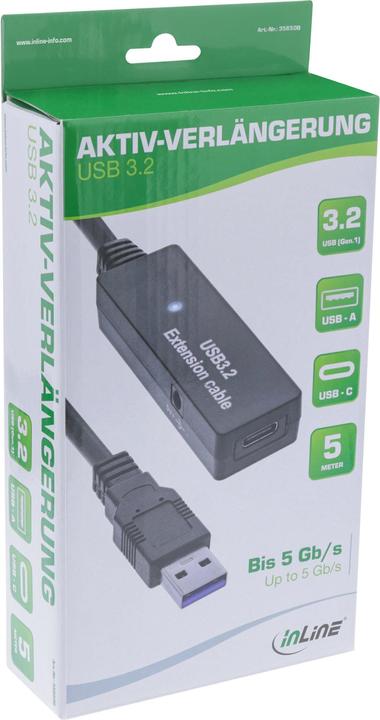 Produktbild InLine USB 3.2 Gen.1 Aktiv-Verlängerung (5 m, USB 3.2 Gen 1, 5 W)