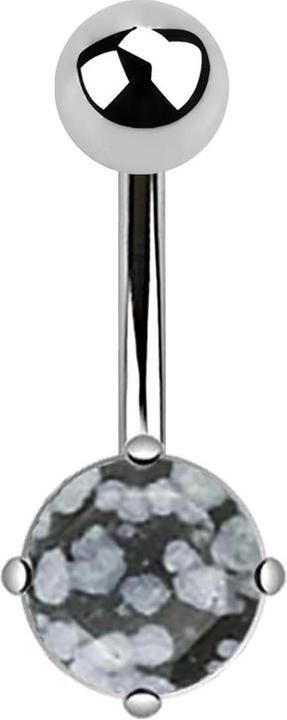 Actual product image Star Piercing Banana silver with round snowflake obsidian stone (without brass, Mineral, Surgical steel 316L)