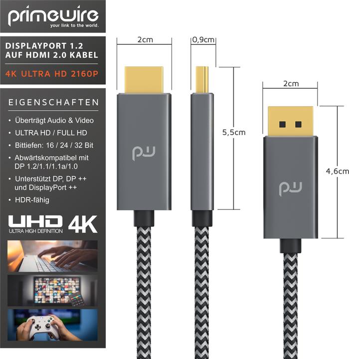 Actual product image Primewire DisplayPort — HDMI (Typ A) (3 m, HDMI, DisplayPort)