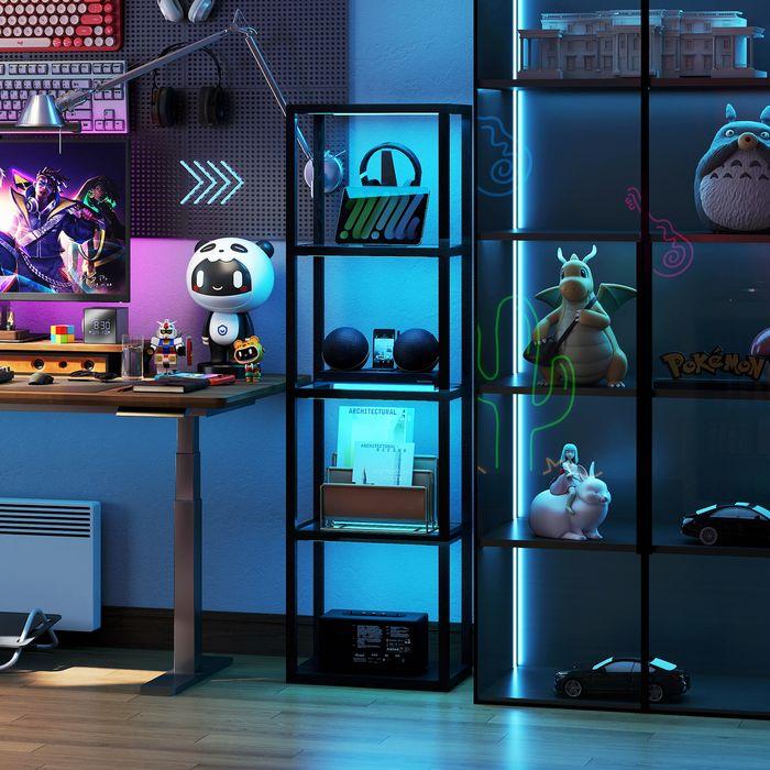 Actual product image Swisshandel24 RGB Stehlampe mit Glasregalen, 4-Ebenen-LED, Fernbedienung, Musiksynchronisation, Schwarz