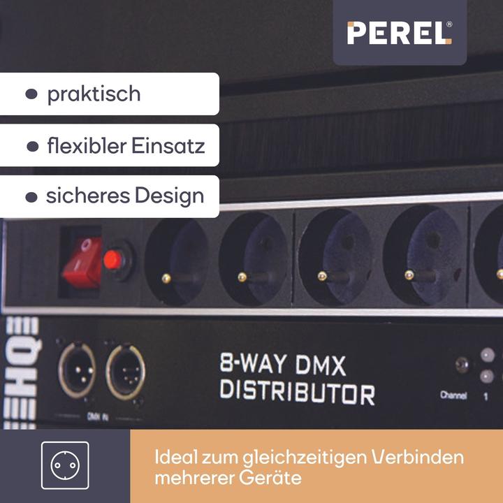 Produktbild Velleman 8-FACH-STECKDOSENLEISTE - STECKER-TYP E (FRANZÖSISCHES SYSTEM) - FÜR 19"-RACK (8x, CEE 7/5, 2.15 m)