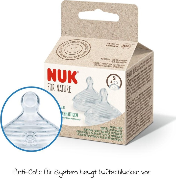 Produktbild NUK for Nature Trinksauger, brustähnlicher Trinksauger aus nachhaltigem Silikon, Grösse S, BPA frei