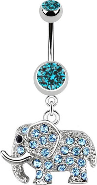 Image du produit Star Piercing Banane argent avec pendentif éléphant aqua (sans laiton, Acier chirurgical 316L)