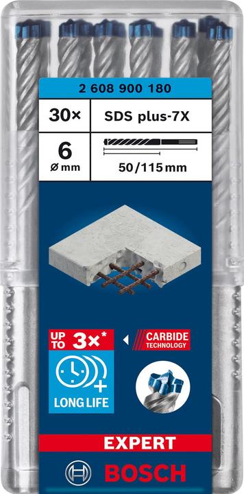 Immagine prodotto Bosch Professional Zubehör Punte per martello EXPERT SDS plus-7X, 6 x 50 x 115 mm, 30 pezzi. (6 mm)
