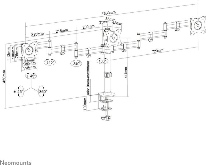 Produktbild Neomounts NM-D135D3BLACK (Tisch, 27", 8 kg)