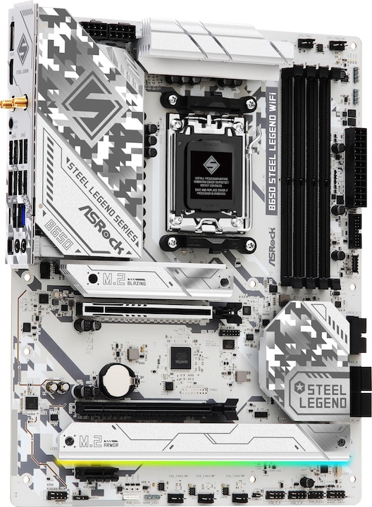 Actual product image AsRock B650 STEEL LEGEND WiFi White ATX AM5 retail (AM5, AMD B650, ATX)