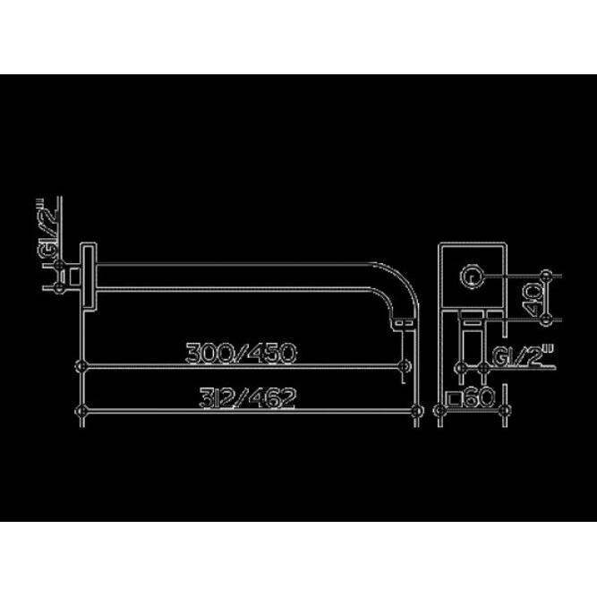 Thumbnail - Keuco, Badarmatur, Brausearm EDITION 300 f Wdanschl. 1/2Zoll Ausldg 462mm verchro Ausladung 462 mm verchromt