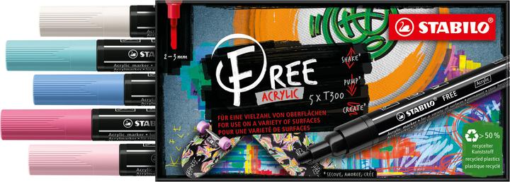 Produktbild STABILO Free Acrylic (Blue, Black, White, Pink, 3 mm, 5 x)
