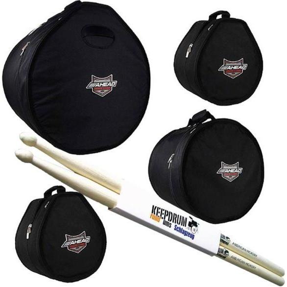 Ahead Armor ARSET-2 Drum Case Set mit Drumsticks, Instrumententasche + Koffer, Schwarz
