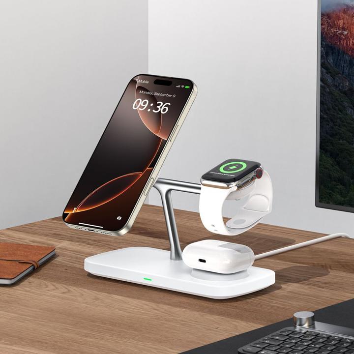 Productafbeelding Tech-Protect QI15W-A45 3in1 Wireless Charger with MagSafe for Apple Devices - White (15 W)