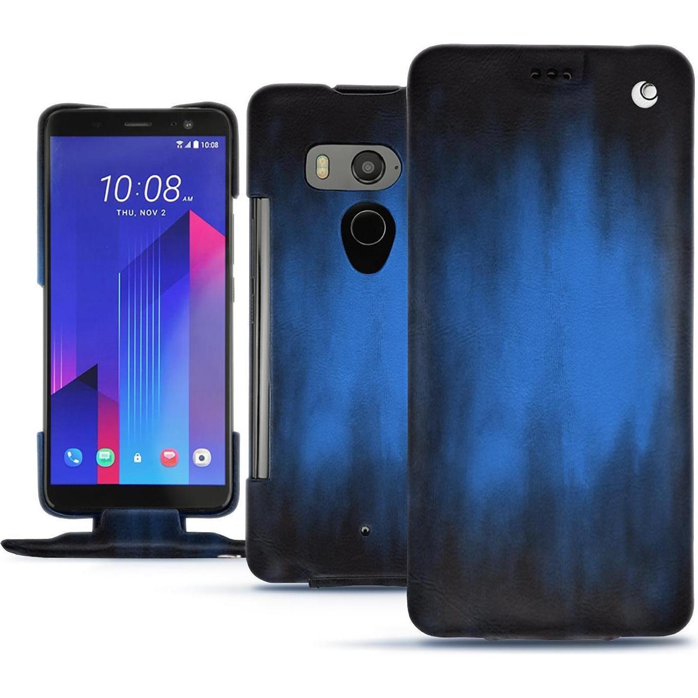 Noreve Lederschutzhülle vertikal (HTC U11+), Smartphone Hülle, Blau