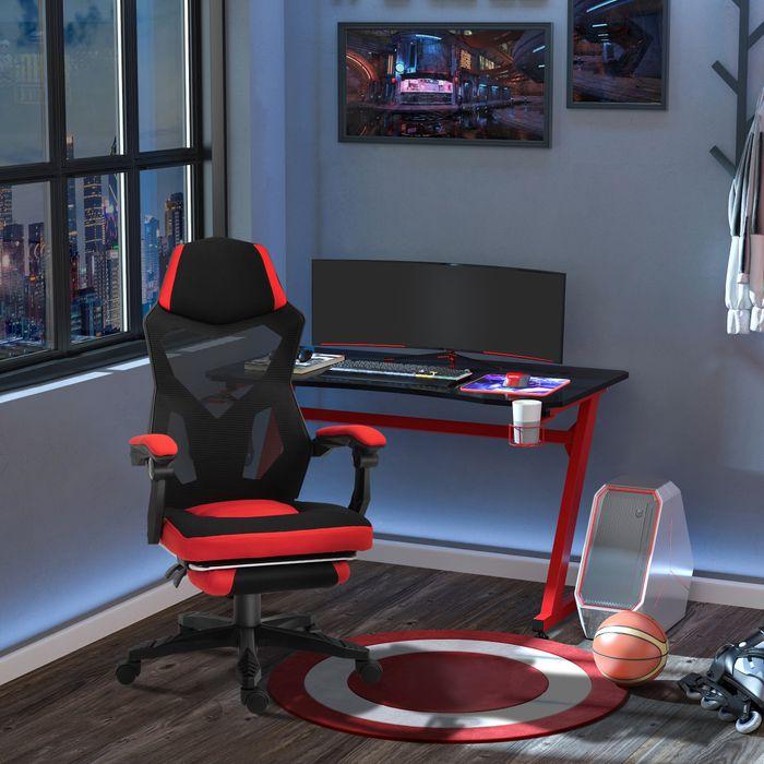 Actual product image Swisshandel24 Gaming chair Ergonomic office chair with footrest Polyester Black+Red
