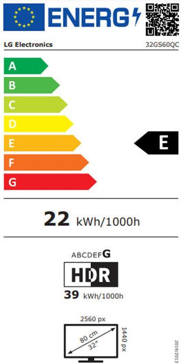 Label énergétique LG UltraGear 32GS60QC-B (2560 x 1440 pixels, 31.50")