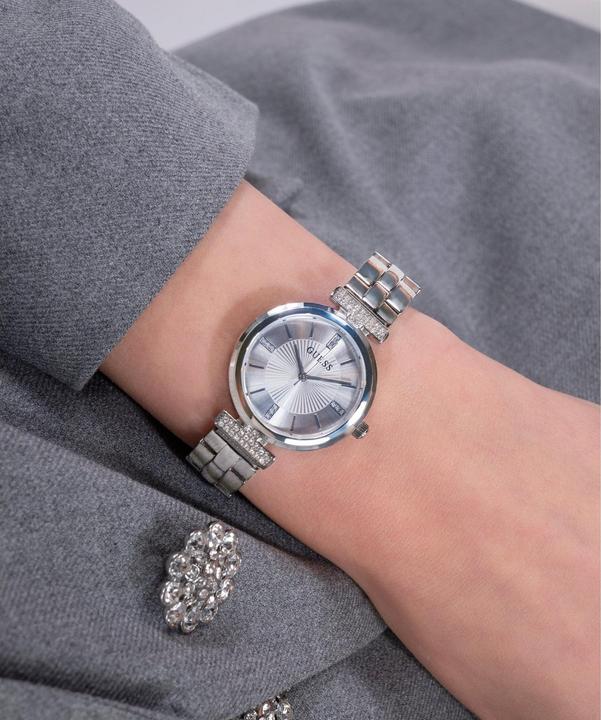 Produktbild Guess P SLV CS W/ CRYS / SUN SLV DL / P SLV BRCT Armbanduhr (Uhr mit Schmuckstein, 28 mm)