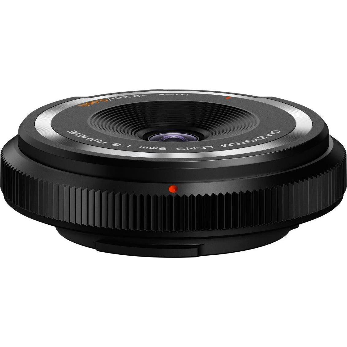 Olympus OM System Body Cap Lens 9mm 1:8 fisheye (Micro Four Thirds, Micro Four Thirds), Objektiv, Schwarz