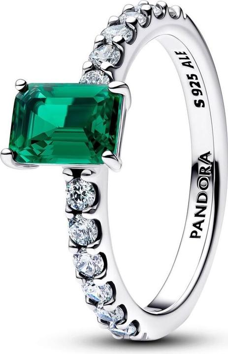 Actual product image Pandora Rectangular Sparkling Green Halo Ring (52, 54, 925 Silver)