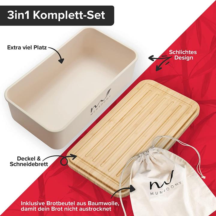 Produktbild Munroomy Brotkasten mit Schneidebrett Cremeweiss