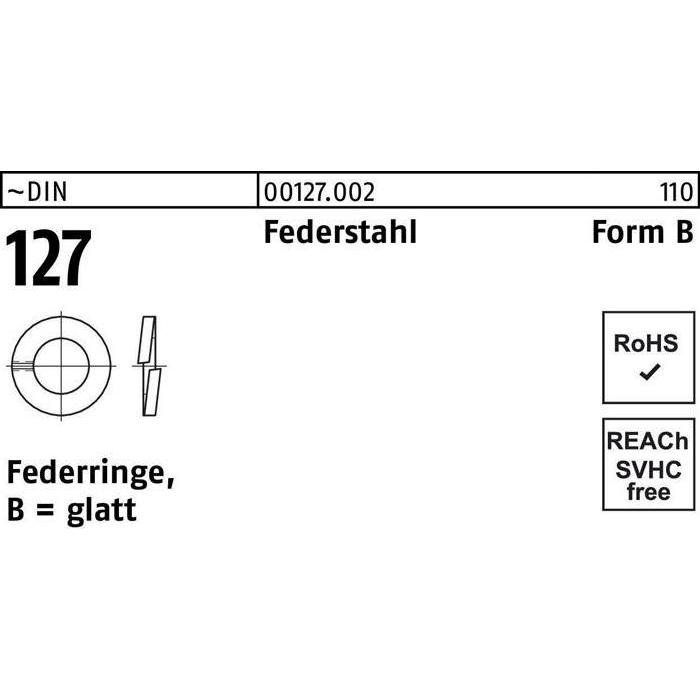 Zubehör Befestigungstechnik, Federring DIN 127 B 90 Federstahl