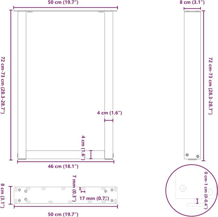 Immagine prodotto vidaXL Gambe del tavolino a U 2 pezzi Gamba del tavolo in acciaio bianco 50x(72-73) cm