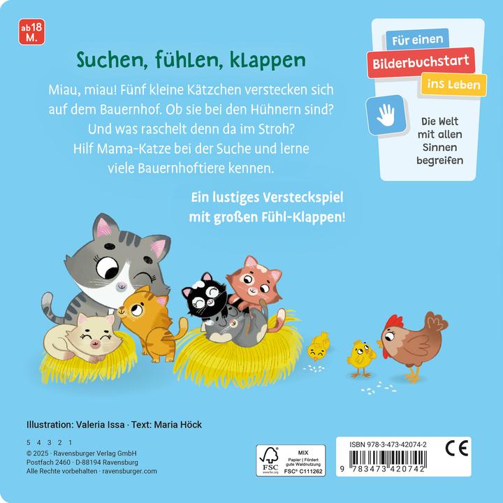 Productafbeelding Ravensburger Waar ben je, kleine katjes? Speelboek met veel stoffen flapjes, kinderboek vanaf 18 maanden (Duits)