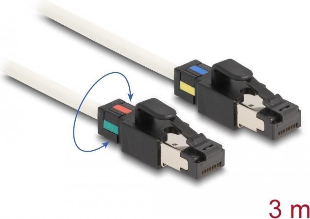 Produktbild Delock Netzwerkkabel RJ45 Stecker zu Stecker Cat.6A S/FTP mit drehbarer Farbmarkierung 3m weiss (S/FTP, CAT6a, 3 m)