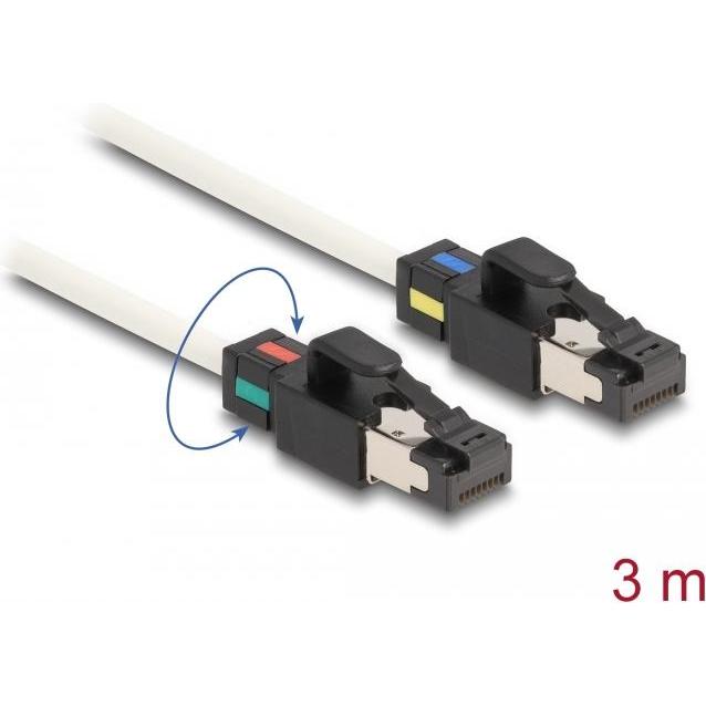 Thumbnail - Delock Netzwerkkabel RJ45 Stecker zu Stecker Cat.6A S/FTP mit drehbarer Farbmarkierung 3m weiss (S/FTP, CAT6a, 3 m), Net...