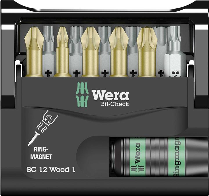 Image du produit Wera Bit-Check 12 Wood 1 (Croix Phillips PH M2, Croix Pozidriv PZ M1, Croix Pozidriv PZ M2, Croix Pozidriv PZ M3)