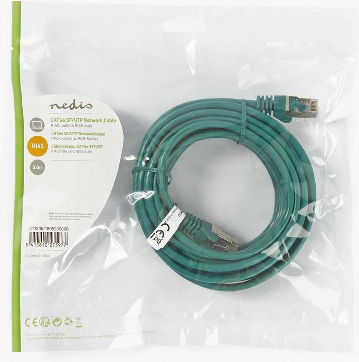 Image du produit Nedis Câble Cat 5e | SF/UTP | RJ45 mâle | RJ45 mâle | 5.00 m | rond | PVC | vert | sachet plastique (S/FTP, CAT5e, 5 m)